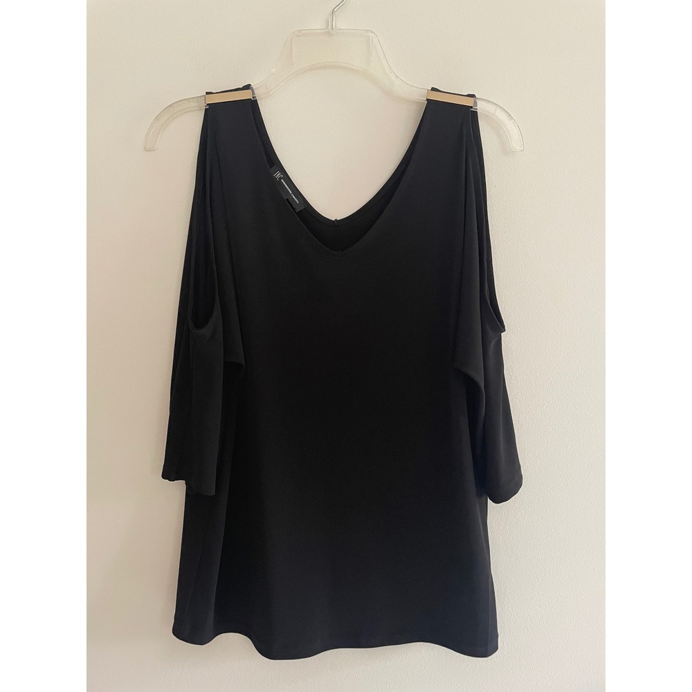 INC International Concepts Womens Black Cold Shoulder Gold Hardware Top Small